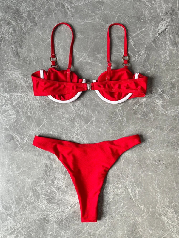 Low-Waist Solid Bikini Set – Sexy Fit, Moderate Stretch, Spring-Summer Favorite