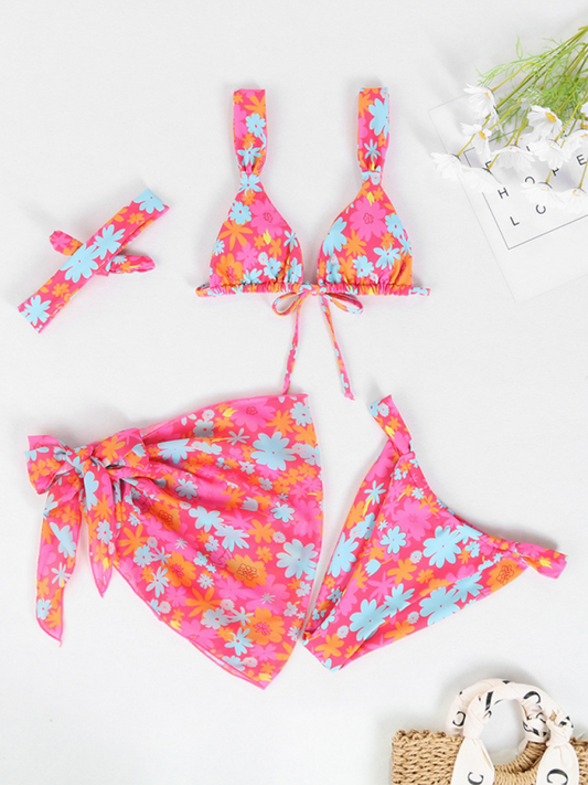 Printed 4-Piece Sexy Backless Bikini Set – Mix & Match Swimwear