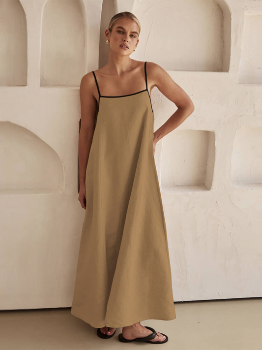 Women's Casual Cotton Linen Suspender Dress