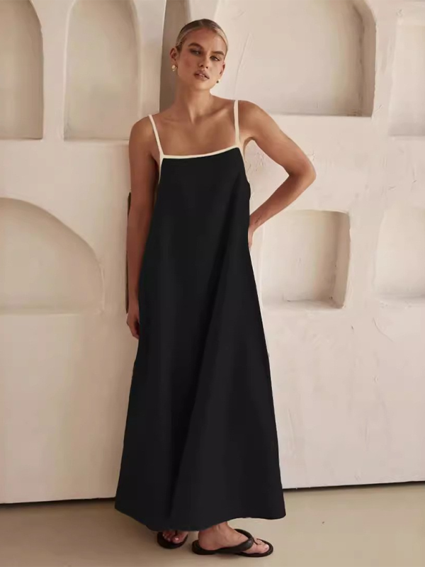 Women's Casual Cotton Linen Suspender Dress