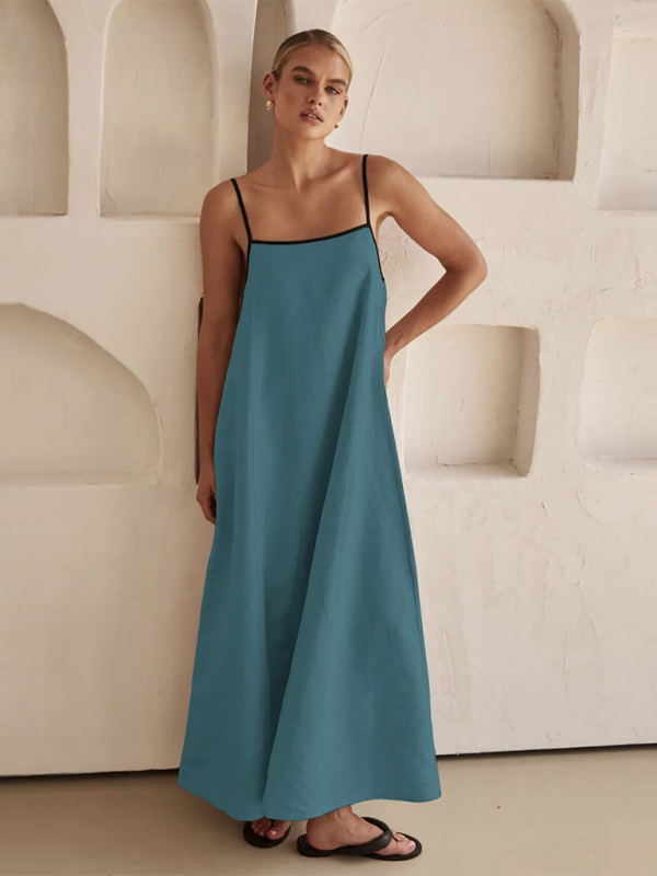 Women's Casual Cotton Linen Suspender Dress