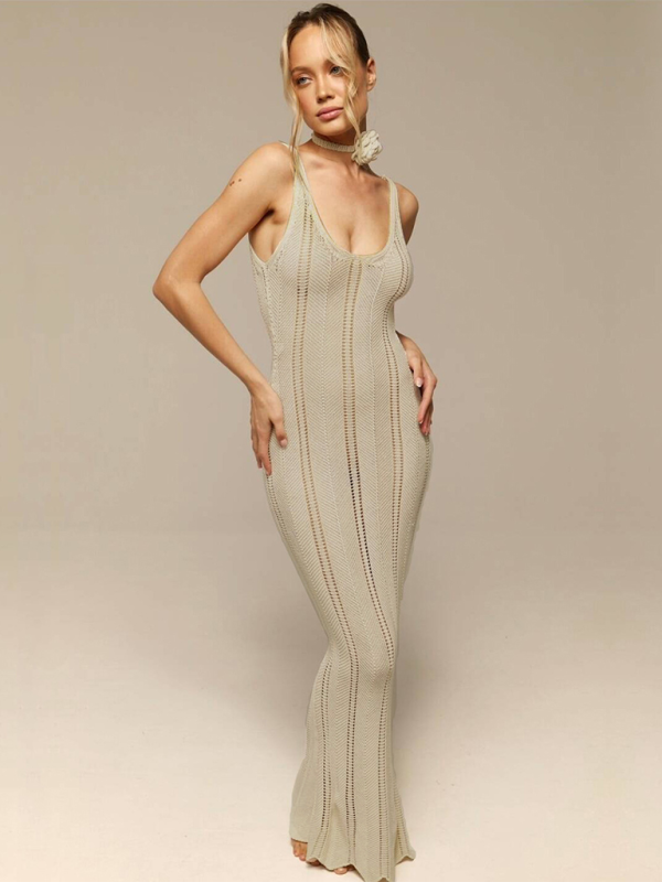 Backless Knit Beach Dress Cover-Up – Hip-Wrapped Silhouette
