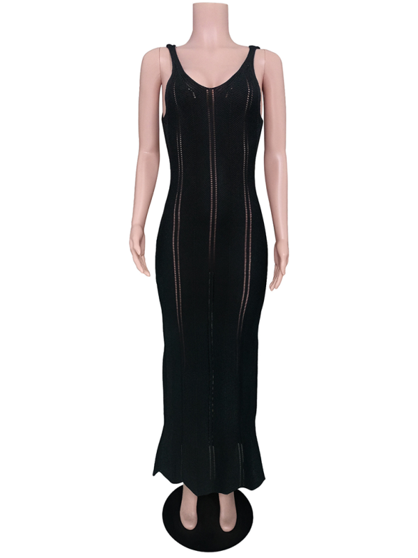 Backless Knit Beach Dress Cover-Up – Hip-Wrapped Silhouette