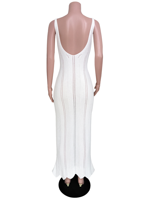 Backless Knit Beach Dress Cover-Up – Hip-Wrapped Silhouette