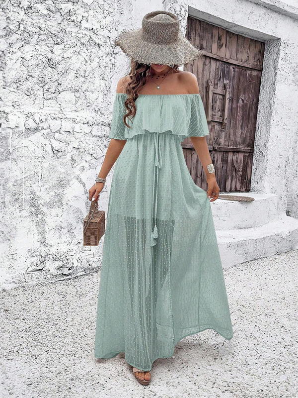 Elegant One-Shoulder Midi Dress – Graceful Woven Design for Summer Style