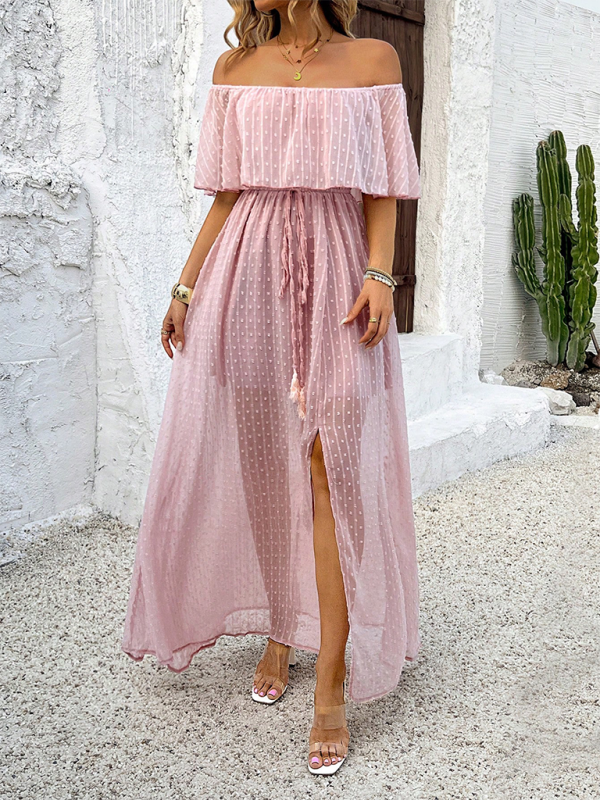 Elegant One-Shoulder Midi Dress – Graceful Woven Design for Summer Style