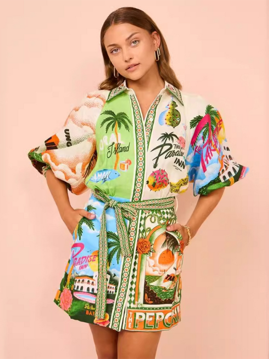 Printed Cardigan Shirt & Dress Set – Lightweight, Flowy & Perfect for Vacation