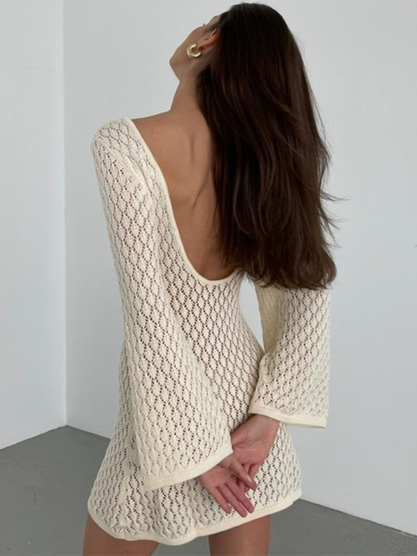 Sexy Knit Bikini Cover-Up Dress – Hollow Out, Lightweight & Sun-Protective