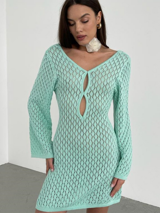 Sexy Knit Bikini Cover-Up Dress – Hollow Out, Lightweight & Sun-Protective