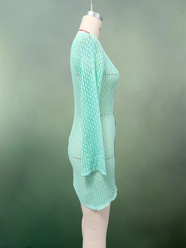 Sexy Knit Bikini Cover-Up Dress – Hollow Out, Lightweight & Sun-Protective