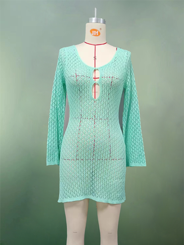 Sexy Knit Bikini Cover-Up Dress – Hollow Out, Lightweight & Sun-Protective