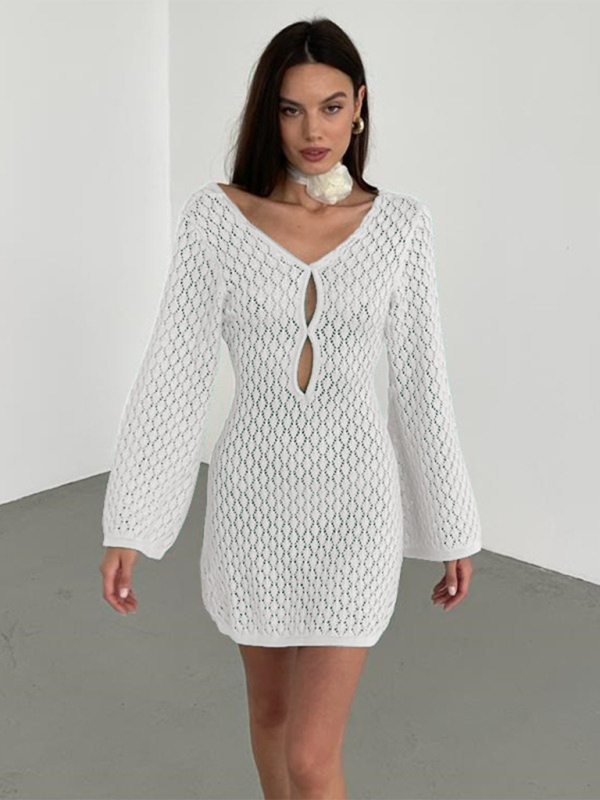 Sexy Knit Bikini Cover-Up Dress – Hollow Out, Lightweight & Sun-Protective