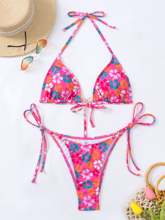 Triangle Printed Lace-Up Bikini – Sexy Fit, Moderate Stretch & Full Coverage