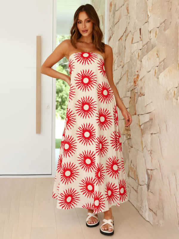 Printed Tube Top Maxi Dress – Strapless Vacation Style in Bold Colors