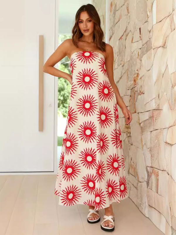 Printed Tube Top Maxi Dress – Strapless Vacation Style in Bold Colors