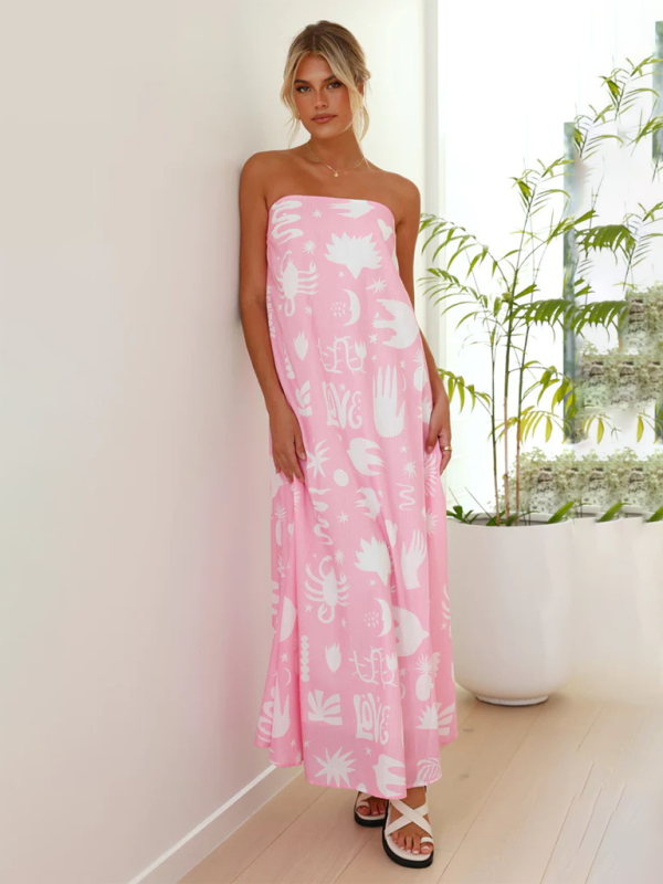 Printed Tube Top Maxi Dress – Strapless Vacation Style in Bold Colors