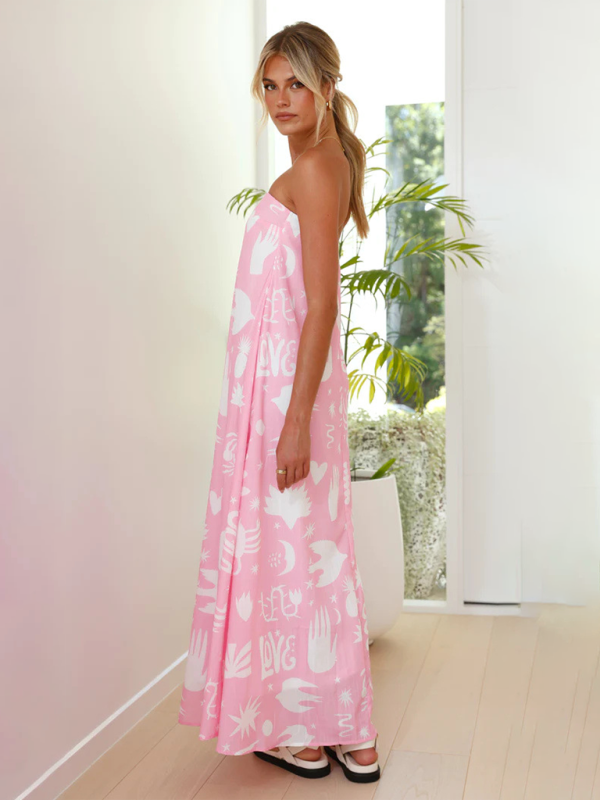 Printed Tube Top Maxi Dress – Strapless Vacation Style in Bold Colors