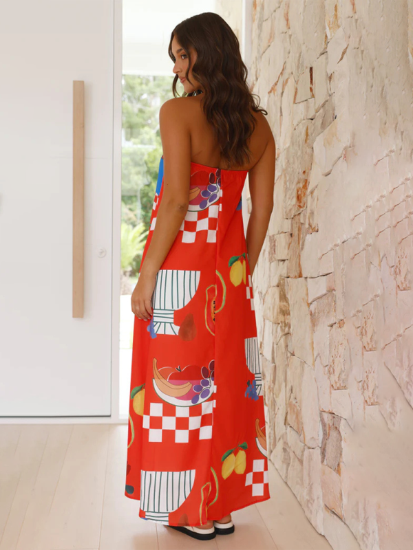 Printed Tube Top Maxi Dress – Strapless Vacation Style in Bold Colors
