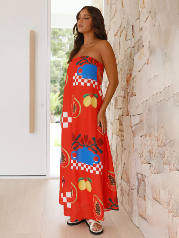 Printed Tube Top Maxi Dress – Strapless Vacation Style in Bold Colors