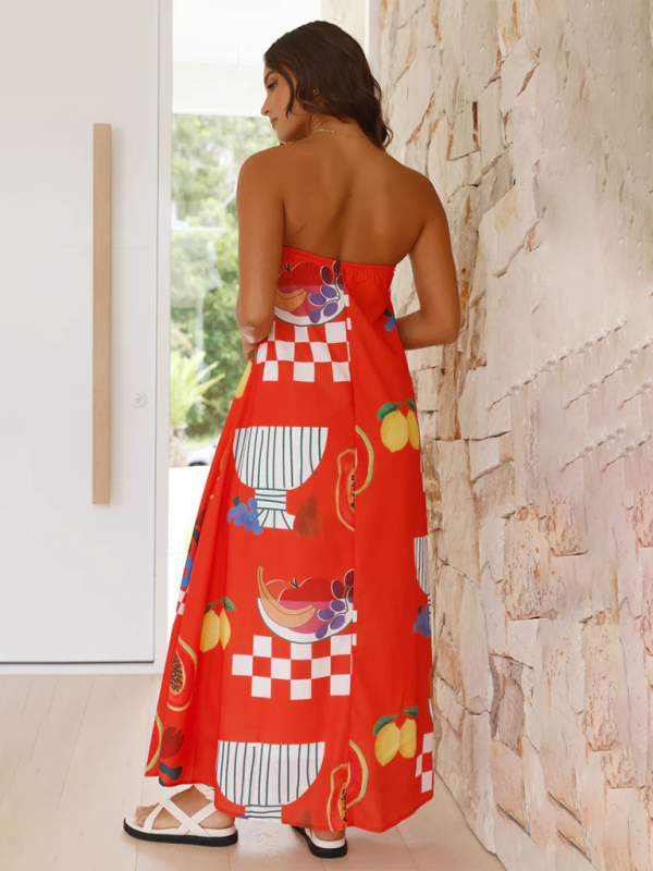 Printed Tube Top Maxi Dress – Strapless Vacation Style in Bold Colors