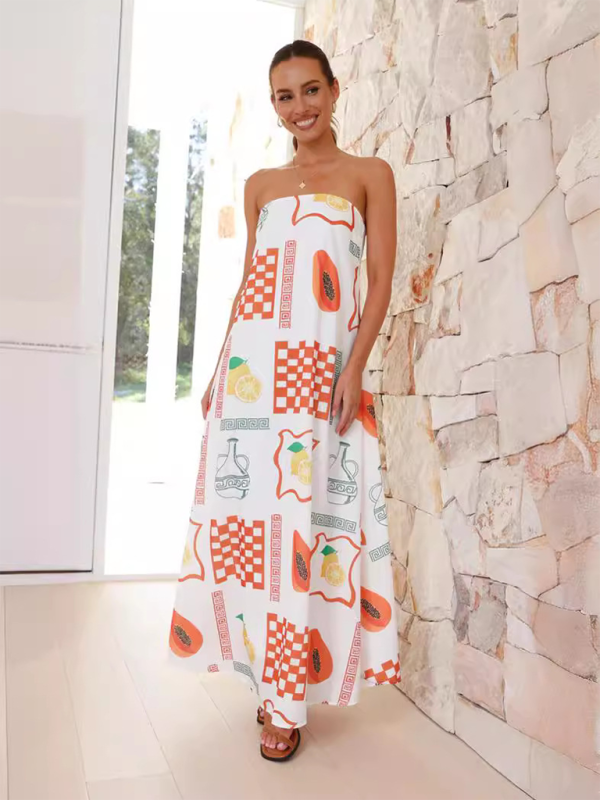 Printed Tube Top Maxi Dress – Strapless Vacation Style in Bold Colors