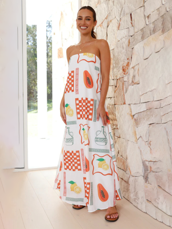 Printed Tube Top Maxi Dress – Strapless Vacation Style in Bold Colors