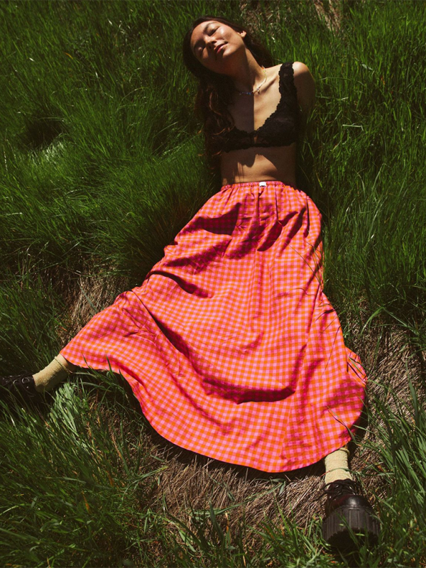 Plaid A-Line Long Skirt – Spring Retro Style