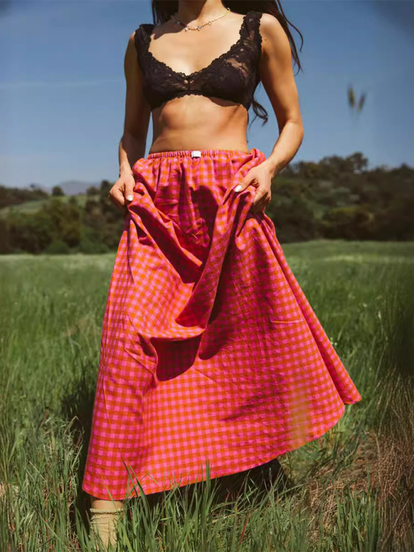 Plaid A-Line Long Skirt – Spring Retro Style