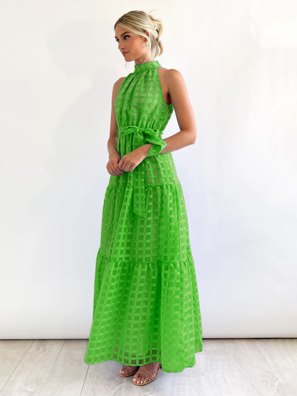 Solid Color Halter Midi Dress – A-Line Silhouette for Elegant Summer Style