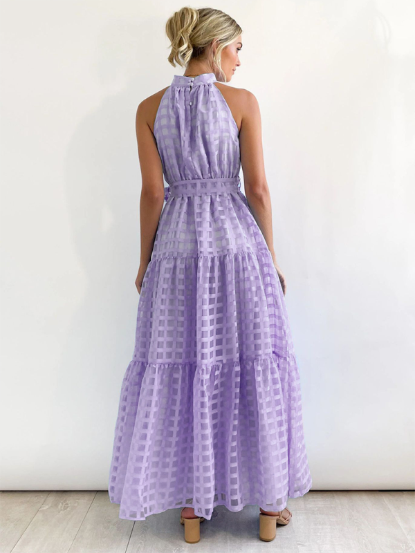 Solid Color Halter Midi Dress – A-Line Silhouette for Elegant Summer Style
