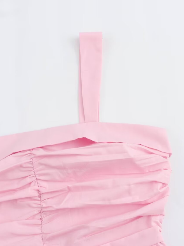 Romantiline volangidega suspensooriga minikleit – roosa kootud polüester