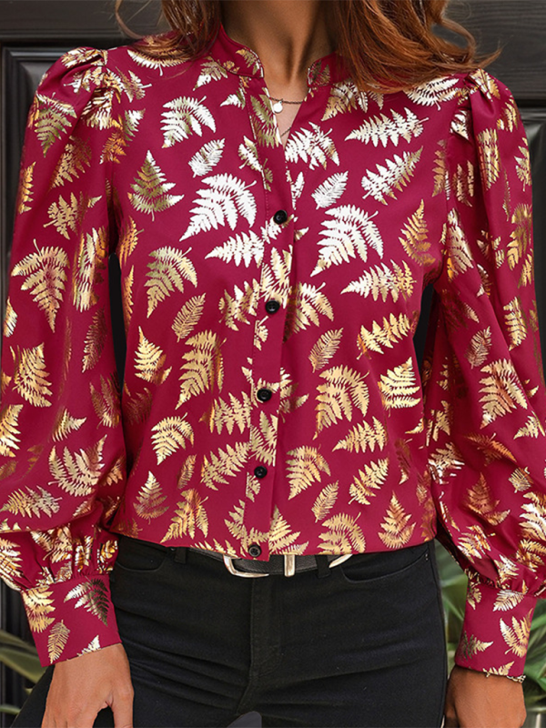 Women's Autumn Plant Print Hot Stamping Shirt
