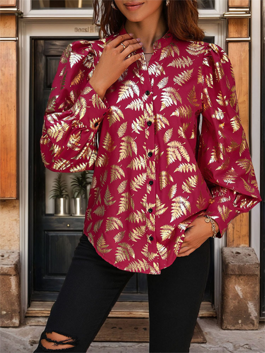 Women's Autumn Plant Print Hot Stamping Shirt