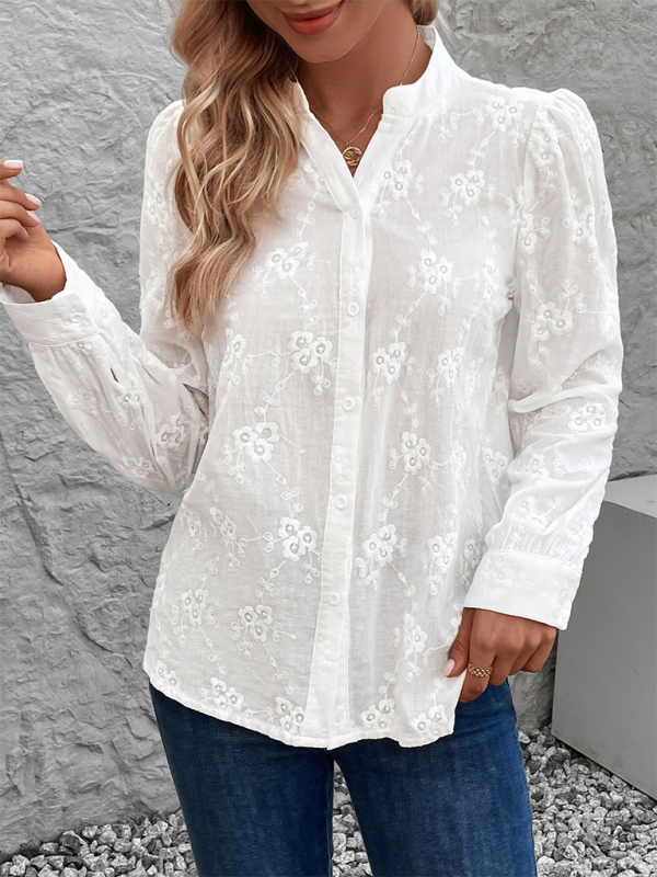 Women's Lace Jacquard Long Sleeve Cardigan Shirt