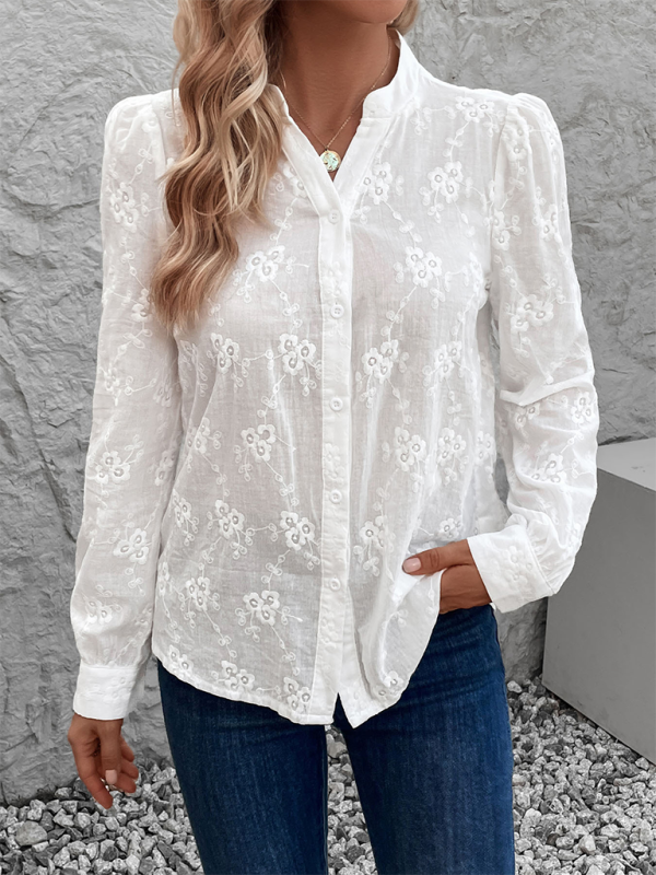Women's Lace Jacquard Long Sleeve Cardigan Shirt