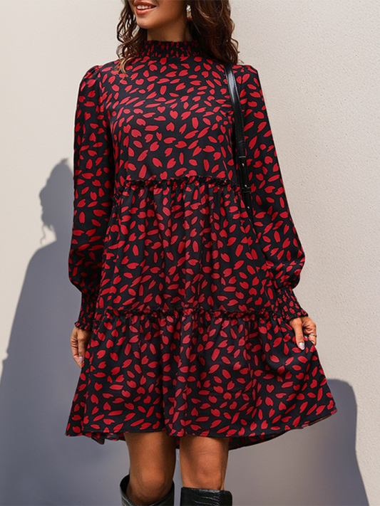 Leopard Print Loose Long Sleeve Dress – Stand Collar, Lightweight Spring Fit