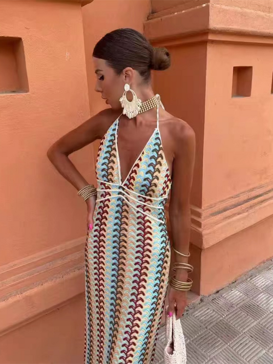 Crochet Flower Suspender Maxi Dress – Vacation-Ready Knit Style