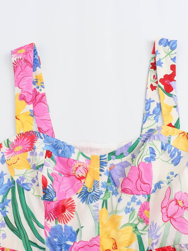 Floral Print Suspender Maxi Dress – Woven Romantic Fit for Vacation & Summer