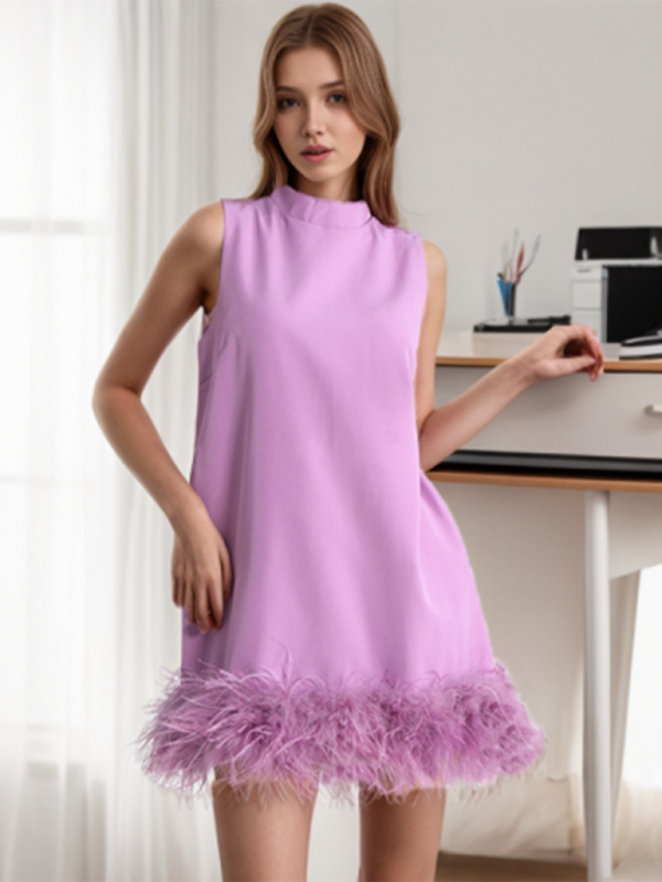 Minimalist Sleeveless Solid Color Woven Dress – Round Neck, Spring-Summer Style