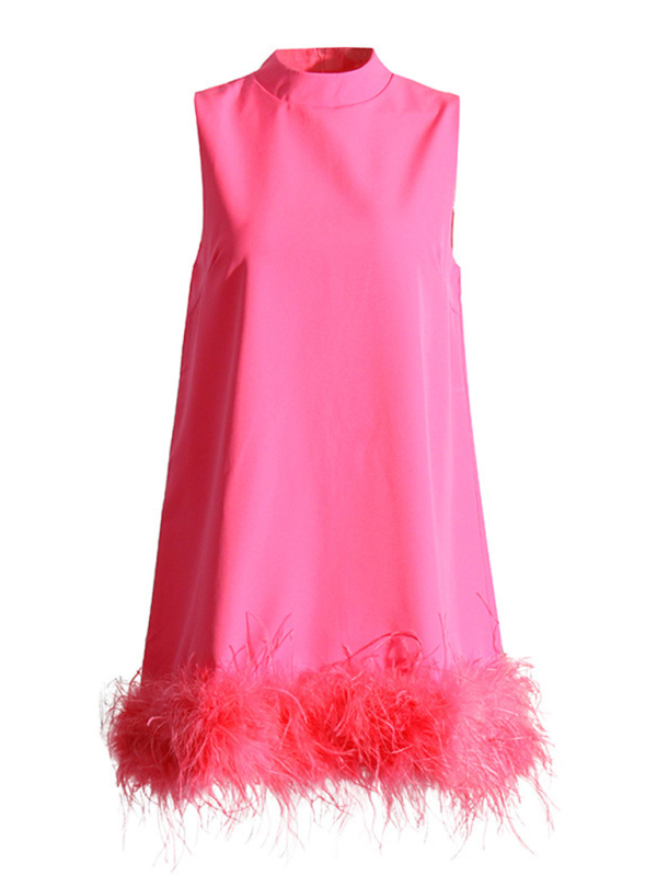 Minimalist Sleeveless Solid Color Woven Dress – Round Neck, Spring-Summer Style