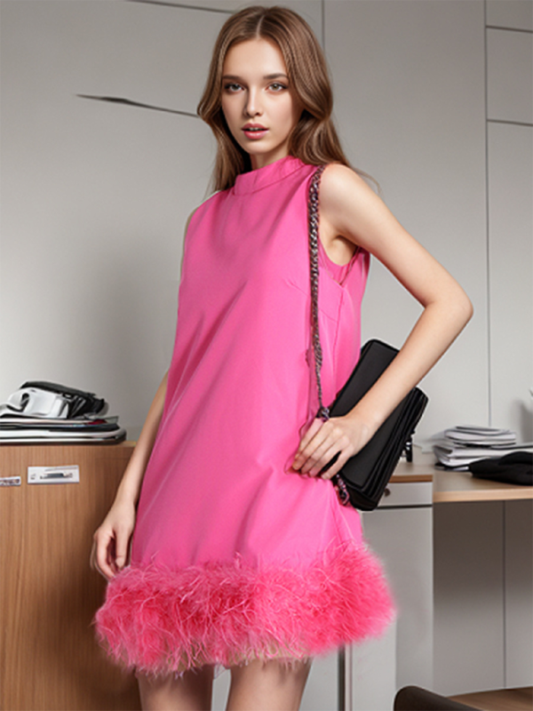 Minimalist Sleeveless Solid Color Woven Dress – Round Neck, Spring-Summer Style