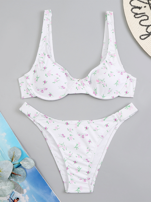 Floral High-Waisted Bikini Set – Sexy Two-Piece Swimwear with Moderate Stretch