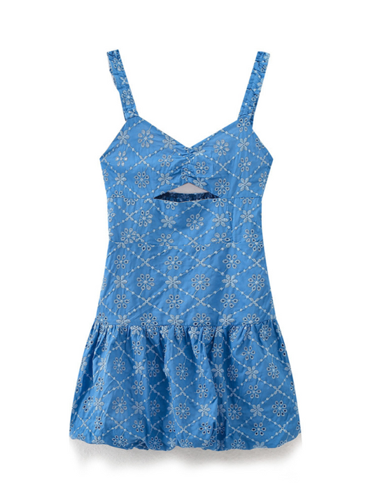 Romantic Hollow Embroidery Mini Dress – Cotton Blend Suspender Style
