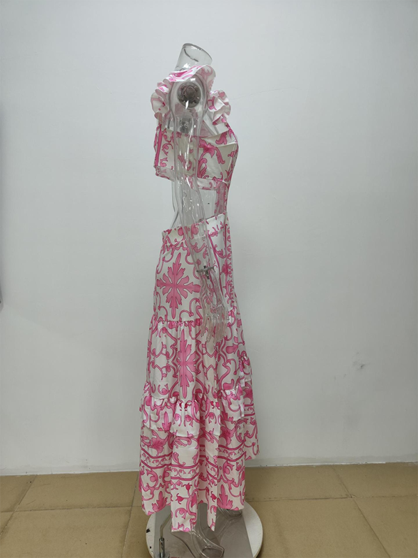 Floral Print Sweetheart Neck Hollow Dress