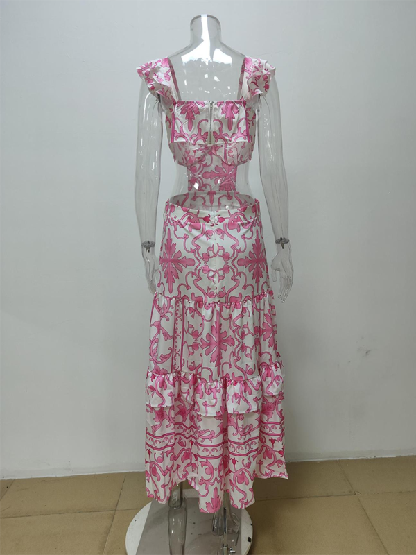 Floral Print Sweetheart Neck Hollow Dress