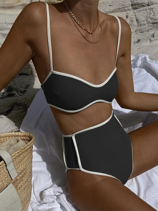 Colorblock High-Waisted Bikini Set – Sexy Two-Piece in Black
