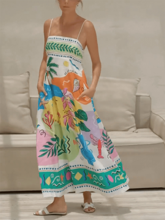 Women's Sleeveless Swing Dress – Full Print, Lightweight, Flowy Fit for Summer