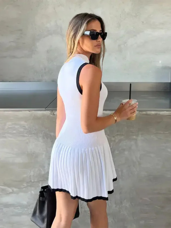 Knit Ruffle A-Line Mini Dress – Round Neck, Sleeveless, Casual Chic