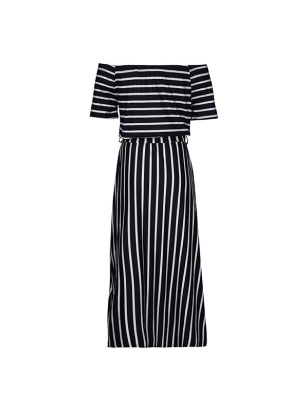 One-Shoulder Striped Midi Dress – Short Sleeve, Spring-Summer Ready
