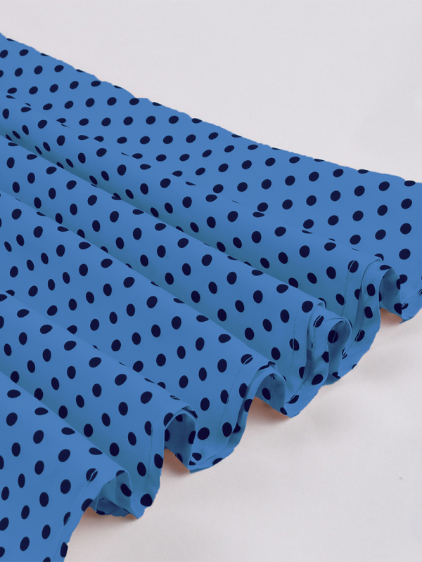 Polka Dot Lapel Belted Midi Dress – Short Sleeve, Slim Fit, Spring Style